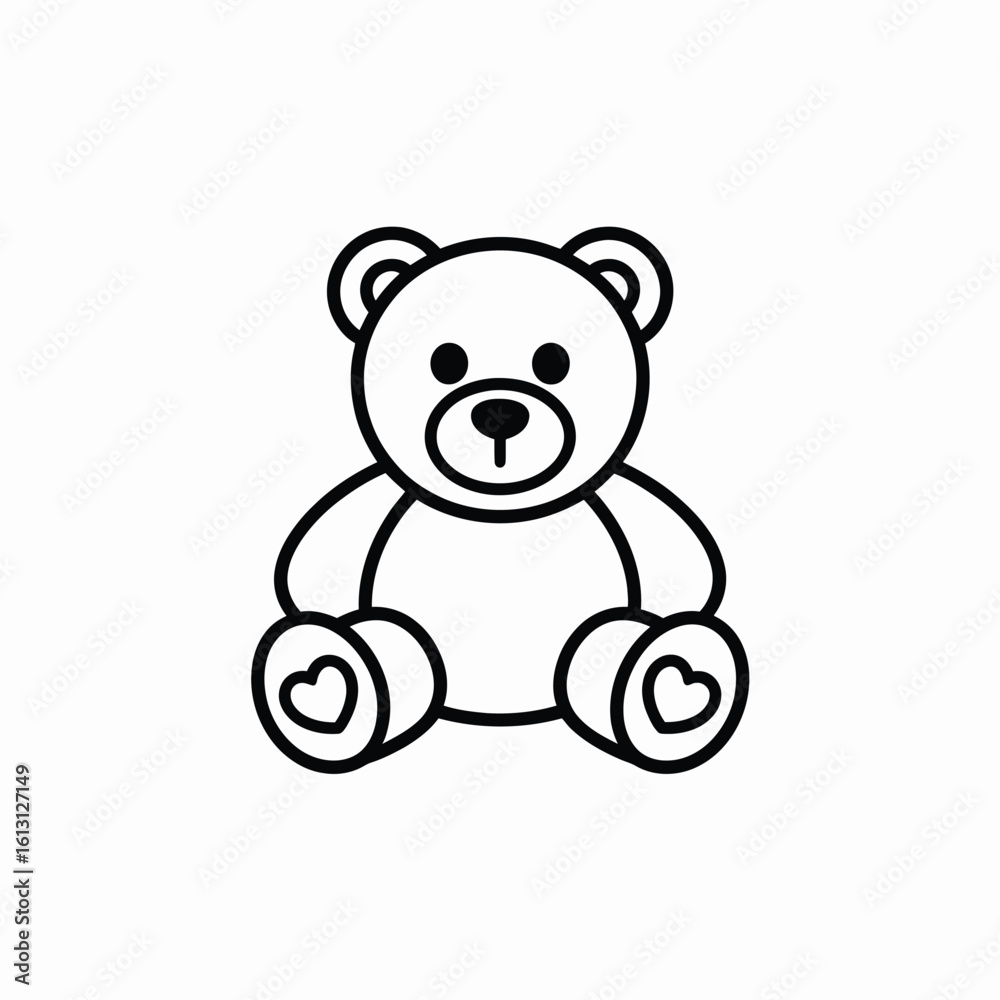 Obraz premium Cute Teddy Bear Outline Illustration with Heart Details on Paws