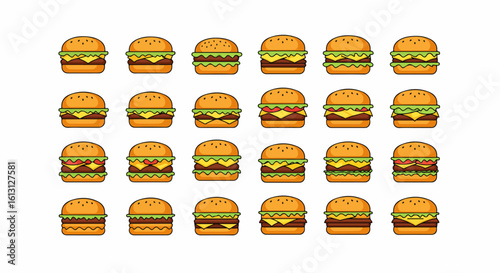 Burger Pixel Art Icon Set, Fast Food Meal Vector Pack, Editable Hamburger Game Assets