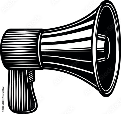 Black and white bullhorn megaphone silhouette vector illustration