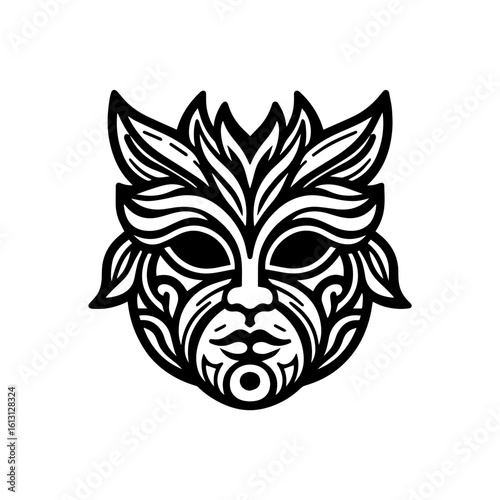 tribal mask of transformation, with dual sides or mirrored expressions