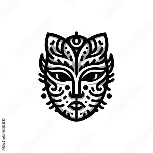 tribal mask of transformation, with dual sides or mirrored expressions
