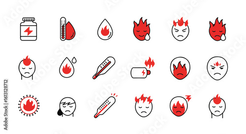 Fever and Sickness Icon Set, Medical Symptoms Vector Pack, Editable Pain and Illness Icons