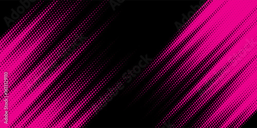 Halftone dot pattern, pink and black gradient grunge texture background. Pop art comic style vector illustration, dots.