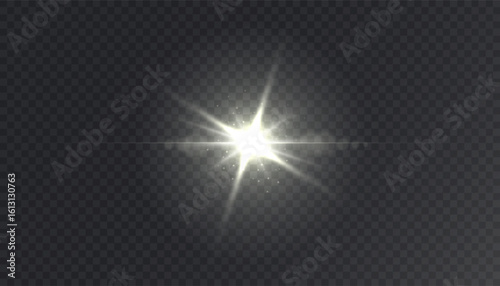 Soft light flare with lens glow and rays on transparent background. Perfect for overlays, visual effects, Christmas decor, UI and magical illustrations.