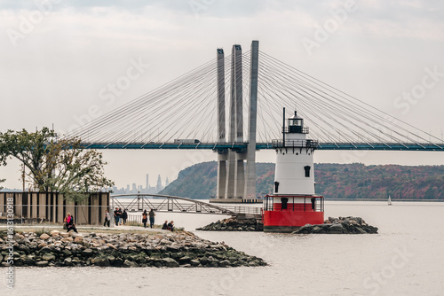 Tarrytown Lighthouse in front of the Tappan Zee Bridge