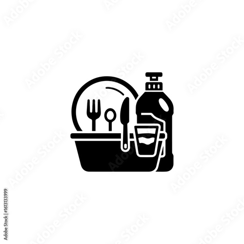 Dishwashing icon. Clean tableware. Dish washing. Clean dishes. Washing dishes. Washing up liquid. Vector design. illustration isolated on white background