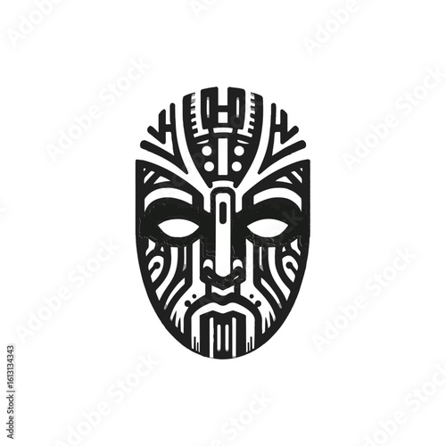 tribal mask showing battle, scar lines or bold decorations