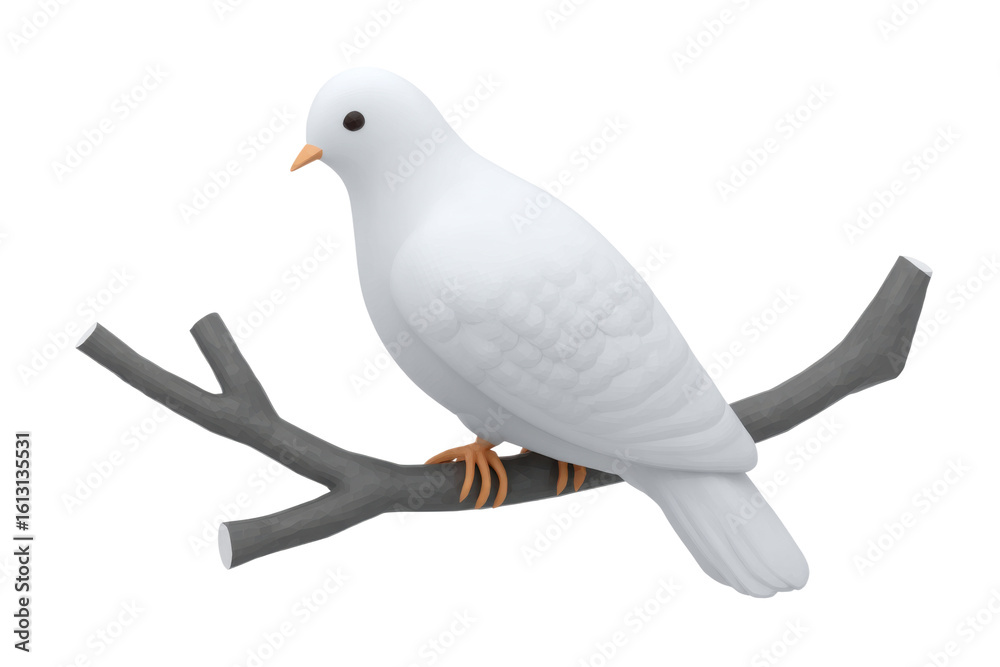 Naklejka premium White dove perched on a branch nature scene serene environment. Isolated on transparent background, png.