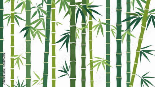 Seamless Pattern with Green Bamboo Stalks and Leaves