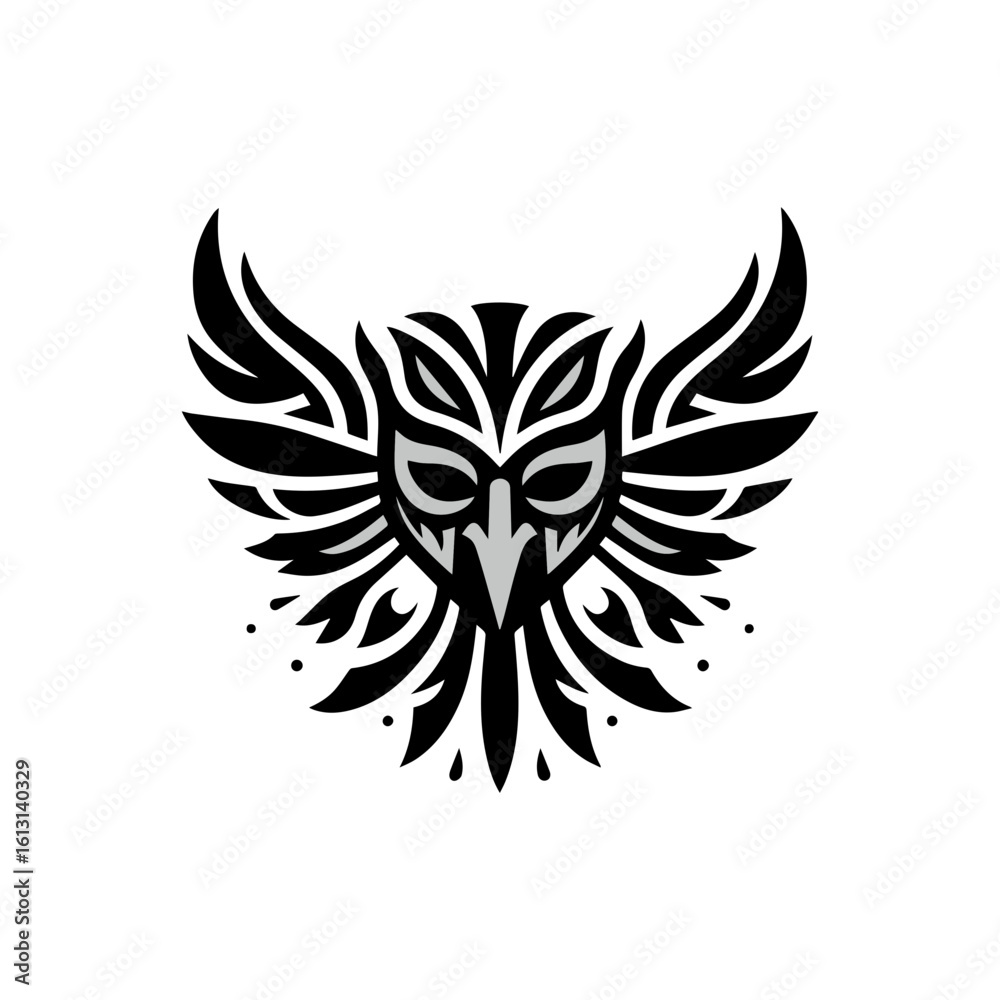 Obraz premium tribal mask symbolizing guardianship, with bold helmet shapes