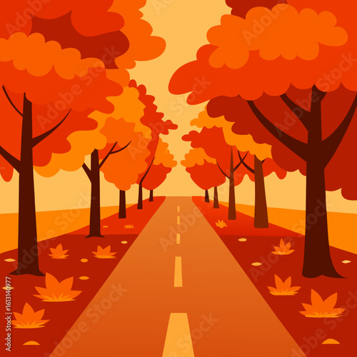   romantic tree lined lane in full fall color ex
