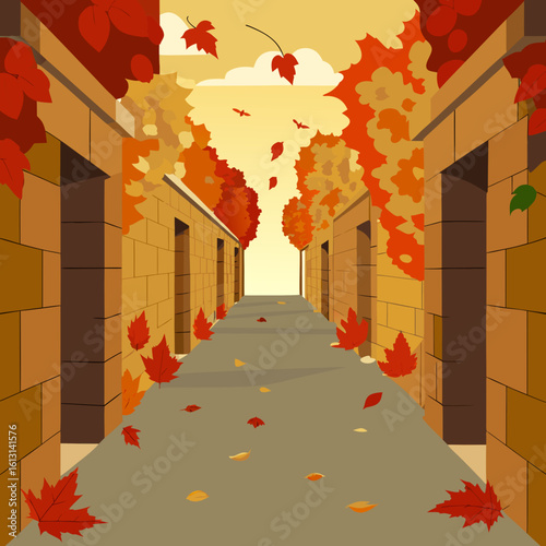  elegant stone alley wrapped in vibrant autumn