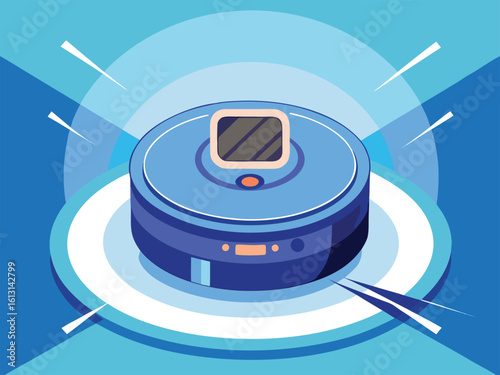 Blue robot vacuum cleaner on abstract background cleaning technology
