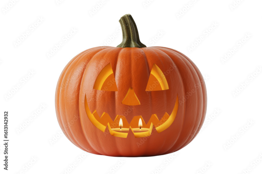 Fototapeta premium Carved orange pumpkin with glowing candles jack o lantern