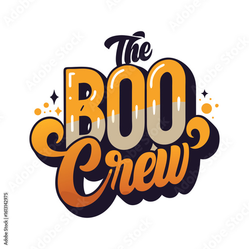The boo crew with ghosts and stars on a white background
