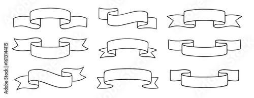 banner scribble vintage scroll icon doodle hand drawn. Middle Ages header ribbons