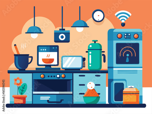 Smart kitchen appliances blue green orange smart appliances technology