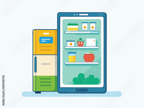 Smart refrigerator touchscreen display with food items smart fridge kitchen appliance