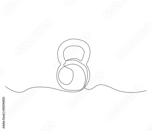 One continuous line drawing of kettlebell gym equipment. single line of kettlebell vector illustration. editable outline