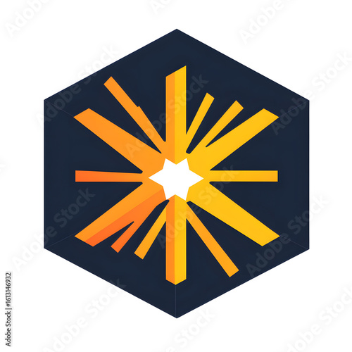 Geometric Hexagon Logo with Radiant Orange Burst