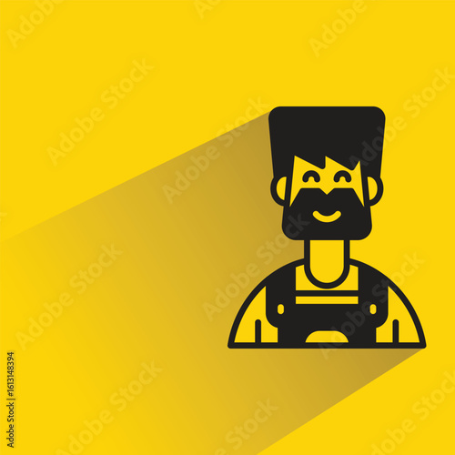 beard man avatar with shadow yellow background