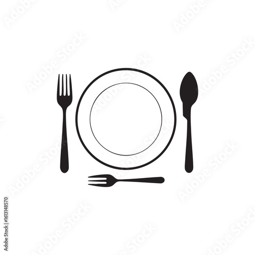 Fork, knife, plate and spoon. Menu symbol. Restaurant icon. Food, plate, fork, knife, spoon, cutlery icon set.
