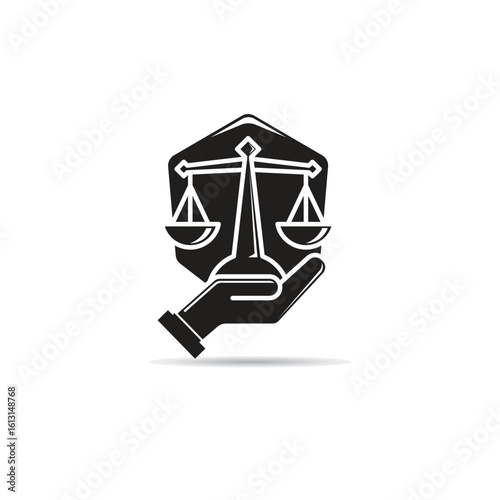 hand holding law balance scales icon vector illustration