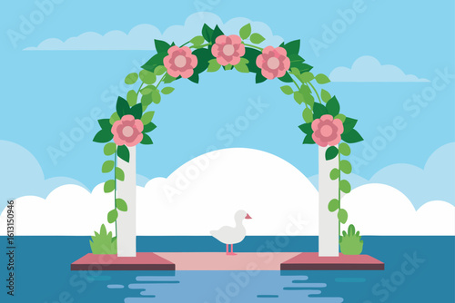 waterfront floral arch with peonies and ivy  set o