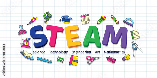 STEAM education logo with school icon elements vector illustration