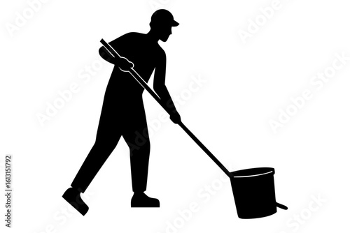 Man is sweeping with a tool silhouette vector illustration