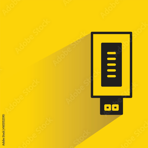 usb memory drive icon with shadow yellow background