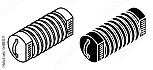 Linear icon, isometric toy accordion of a circus clown artist for the entertainment of spectators. Simple black and white top view vector isolated on white background