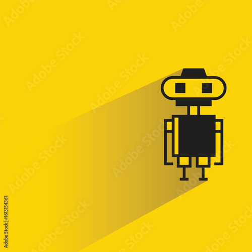 robot character icon with shadow on yellow background