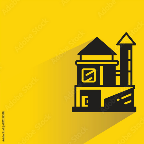 house building icon with shadow on yellow background