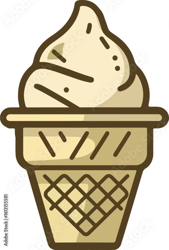 A creamy vanilla ice cream cone, meticulously illustrated in a simple, yet appealing style.