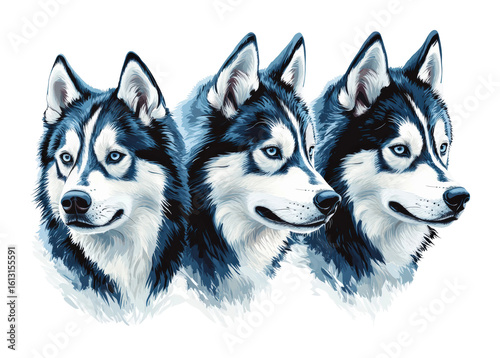 Huskies showing expression natural digital vibrant colors view isolated on transparent background, png