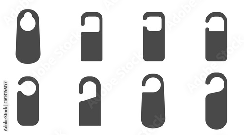 Door hanger do not disturb template. Hotel tag silhouette, set sign, blank. Die empty label hanger on door hotel room. Cardboard signs isolated on white background