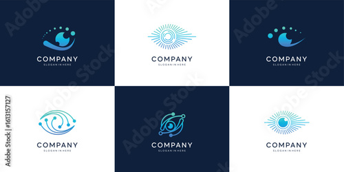 Set of Eye Tech Logos Collection,  Global Vision Logotype Design Graphic Symbol Icon Vector template