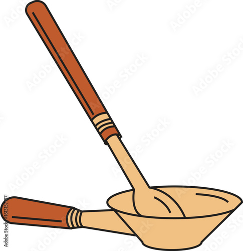 Wooden spoon and ladle, kitchen utensils, simple design.