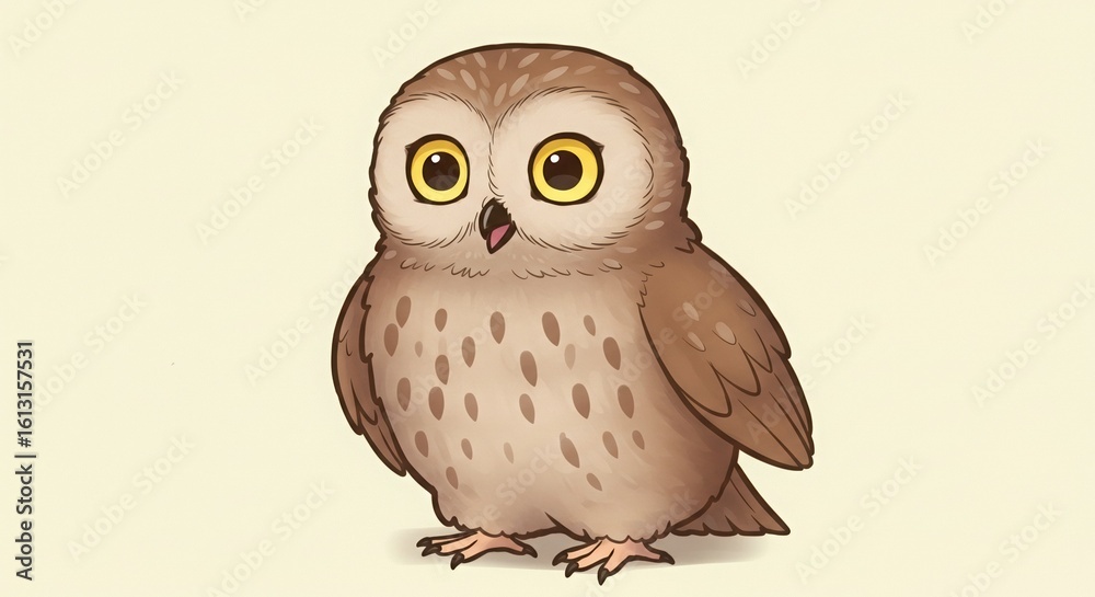 Fototapeta premium Cute Cartoon Owl Illustration with Big Yellow Eyes