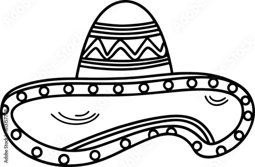 Traditional mexican sombrero outline with decorative patterns festive hat, cultural symbol for cinco de mayo celebrations