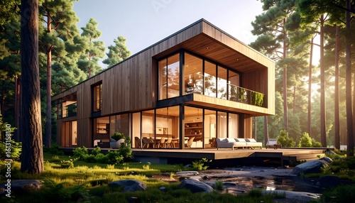 Modern wooden home nestled in a forest (1)