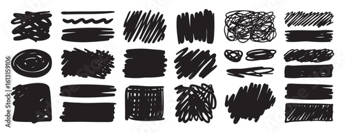 doodle sketch pen and scrible set isolated on white background. Hand drawn brush shapes freehand collection