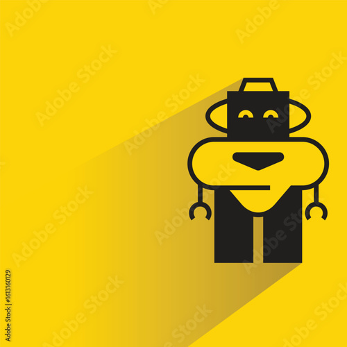 robot character with shadow on yellow background