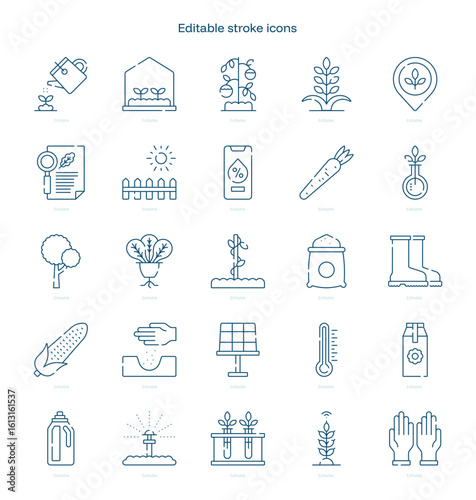 Horticulture stroke icon. Horticulture line icon set. editable stroke icon pack