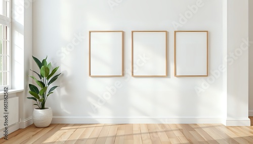 japandi gallery wall with multiple mockup frames, calm minimal interior in neutral color tones