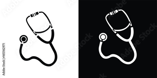A simple black and white illustration of a medical stethoscope, shown in both positive and negative space.