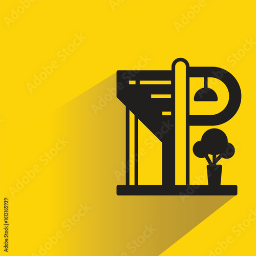 house icon with shadow on yellow background