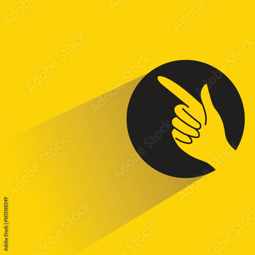 hand pointing gesture button with shadow on yellow background