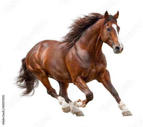 Running horse in motion open field animal dynamic view isolated on transparent background, png